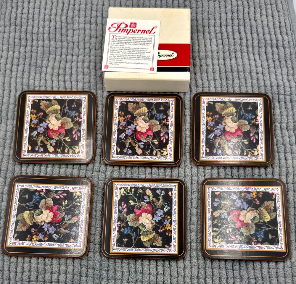Vintage Pimpernel Coasters Set of 6 - Kilburn Floral Boxed NEW England